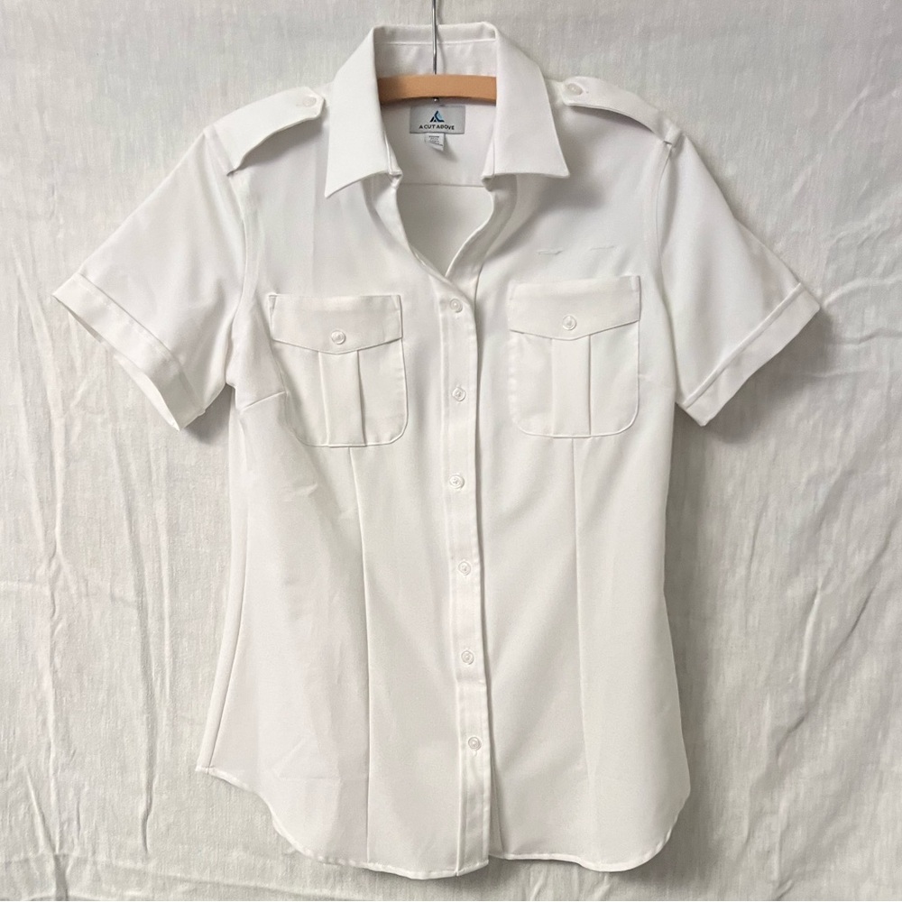 A Cut Above Women's Pilot White Button Down Shirt Open Collar